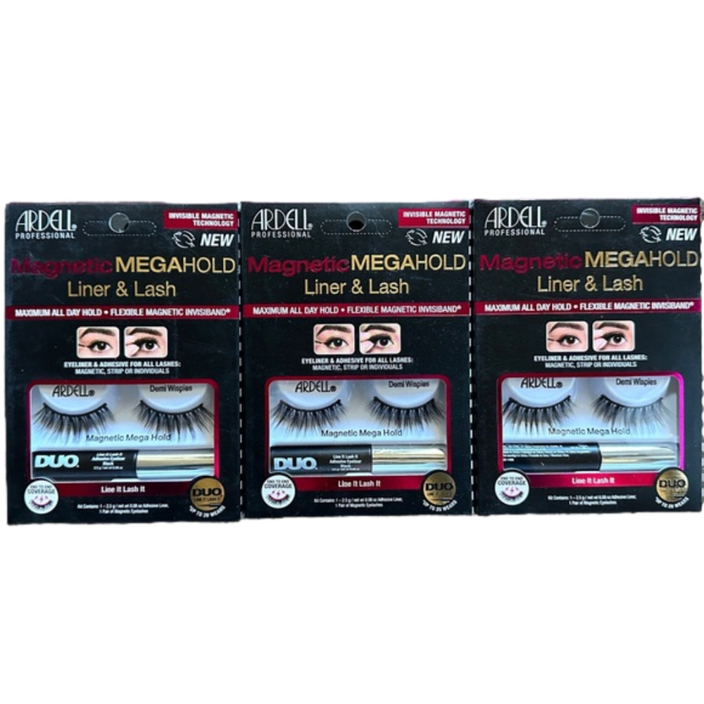 New 3 Ardell Magnetic Megahold‎ Liner & Lash Demi Wispies Black Lashes